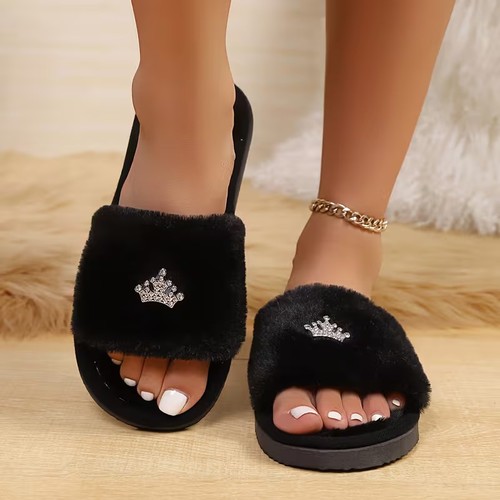 Pantofole nere con pelliccia - pantofole,